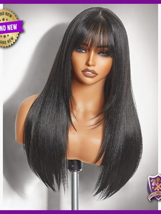 24 Inch Glueless Synthetic Wig with Bangs and Realistic Scalp main image 6